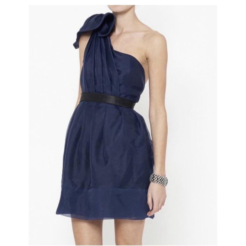 Thread Social Blue Black Cocktail 100% Silk Dress  Sz 6